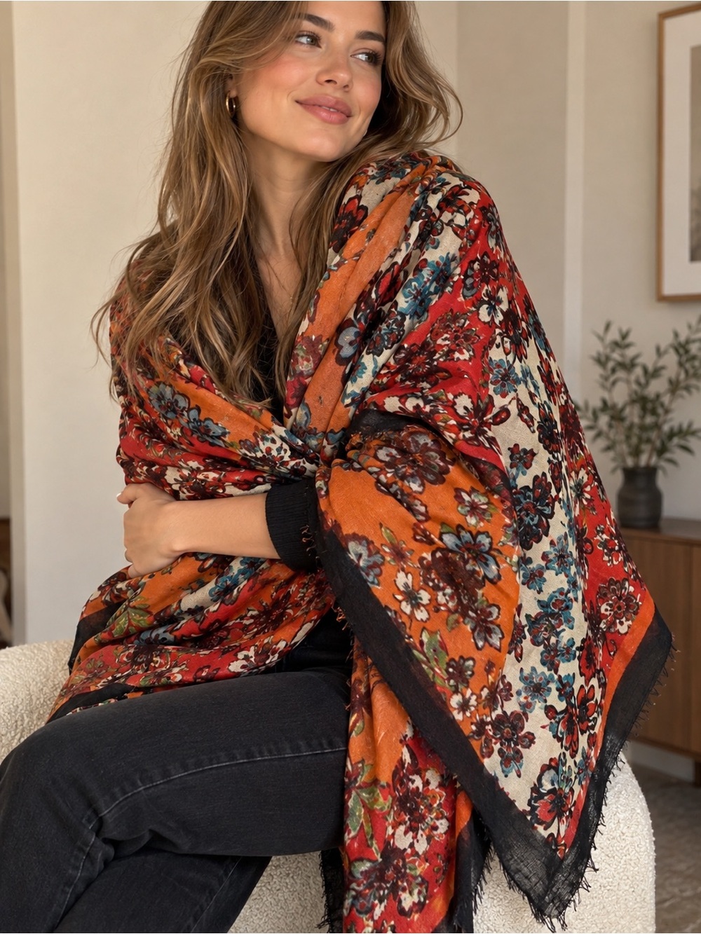 ZARA Accessories Oversized Floral Patchwork Lightweight Scarf Wrap